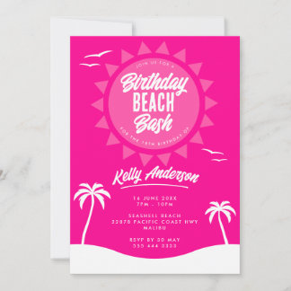 Girly Pink Summer 18. Geburtstag Beach Party Einladung