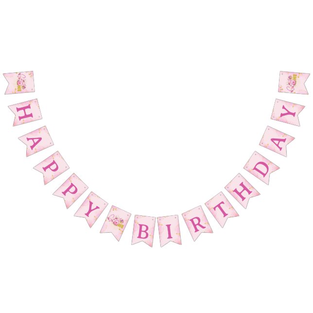 Girly Pink Sweet One 1st Happy Birthday Cupcakes Wimpelkette (Alle)
