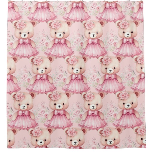Girly Pink Teddy Bären Duschvorhänge Duschvorhang (Vorderseite)