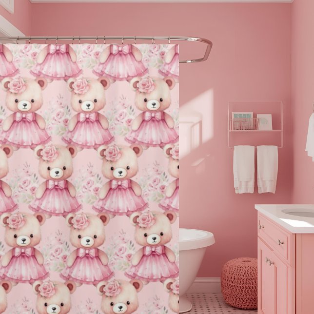Girly Pink Teddy Bären Duschvorhänge Duschvorhang (Von Creator hochgeladen)