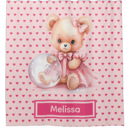 Girly Pink Teddy Bear Monogram Duschvorhänge Duschvorhang