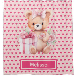 Girly Pink Teddy Bear Monogram Duschvorhänge Duschvorhang