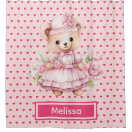 Girly Pink Teddy Bear Monogram Duschvorhänge Duschvorhang