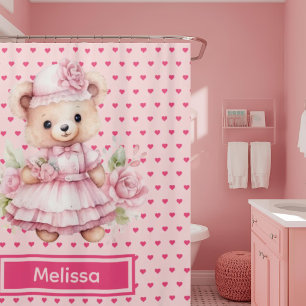 Girly Pink Teddy Bear Monogram Duschvorhänge Duschvorhang