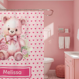 Girly Pink Teddy Bear Monogram Duschvorhänge Duschvorhang