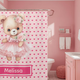 Girly Pink Teddy Bear Monogram Duschvorhänge Duschvorhang