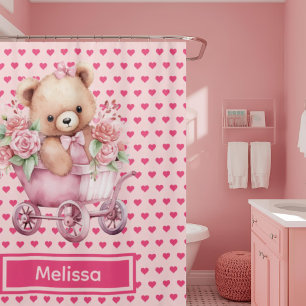 Girly Pink Teddy Bear Monogram Duschvorhänge Duschvorhang