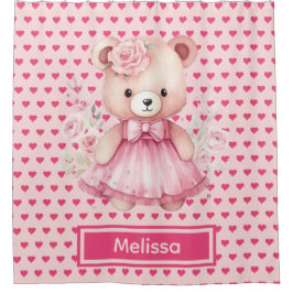 Girly Pink Teddy Bear Monogram Duschvorhänge Duschvorhang