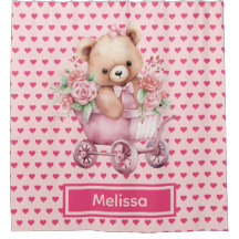 Girly Pink Teddy Bear Monogram Duschvorhänge