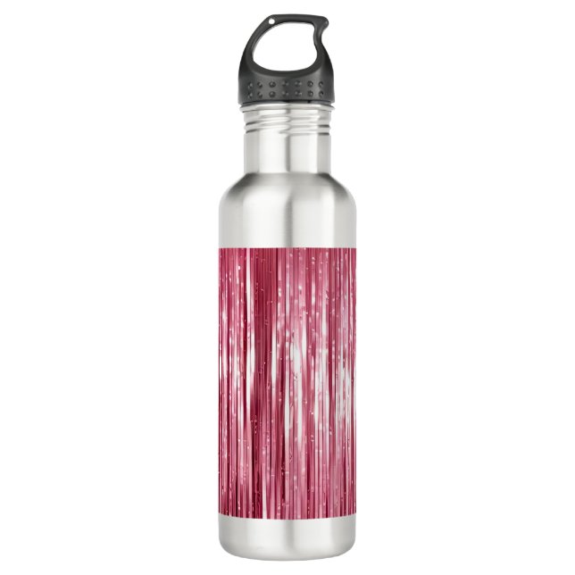 Girly Pink Tinsel Stripes Edelstahlflasche (Vorderseite)
