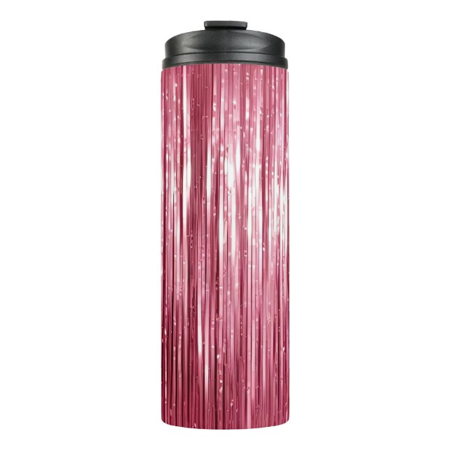 Girly Pink Tinsel Stripes Thermosbecher (Vorderseite)