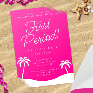 Girly Pink Trendy Beach First Period Party Einladung