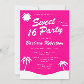 Girly Pink Tropical Beach Birthday Sweet 16 Einladung
