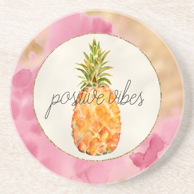 Girly Pink Tropical Pineapse Gold Glitzer Getränkeuntersetzer (Vorne)