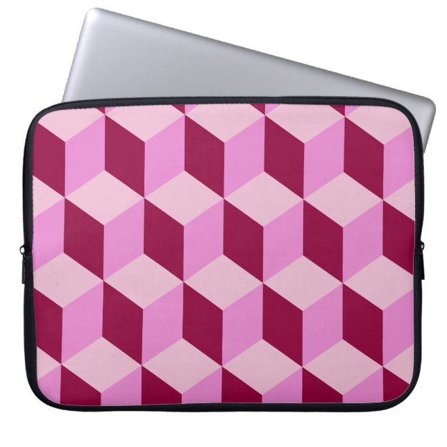 Girly Pink Tumbling Blocks Nahtloses Muster Laptopschutzhülle (Vorderseite)