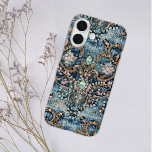 Girly Pink Türkis Stein Blau Denim  iPhone 16 Hülle