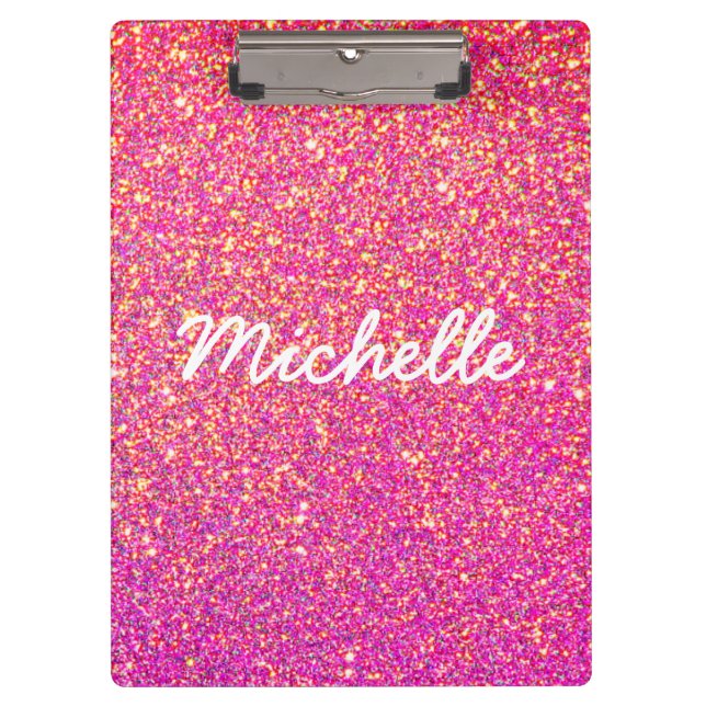 Girly Pink und Gold Ombre Glitzer Personalisiert Klemmbrett (Vorderseite)