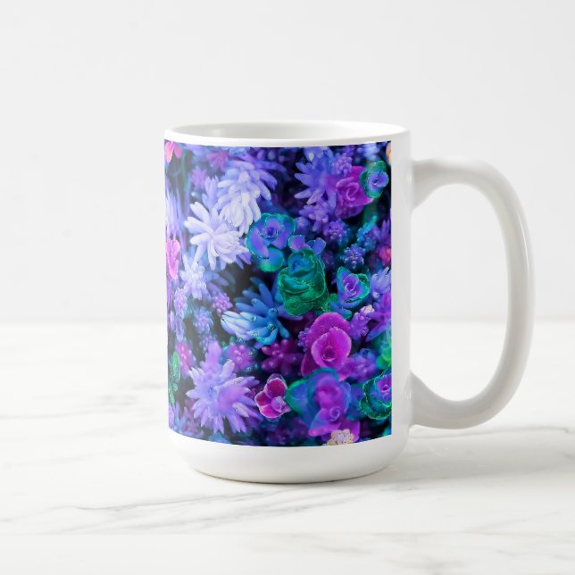 Girly Pink und Lila Blumensukkulturen Kaffeetasse (Rechts)