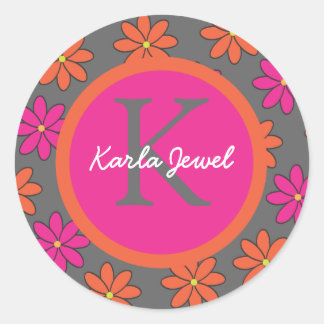 Girly Pink und Orange Blume Runder Aufkleber
