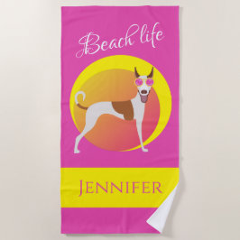 Girly Pink und Yellow Dog Strandtuch