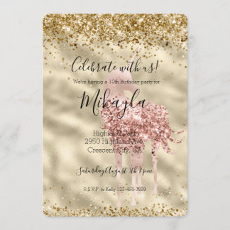 Girly Pink Unicorn Gold Glitzer Einladung