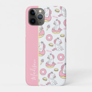 Girly Pink Unicorns auf Donuts Muster mit Name Case-Mate iPhone Hülle