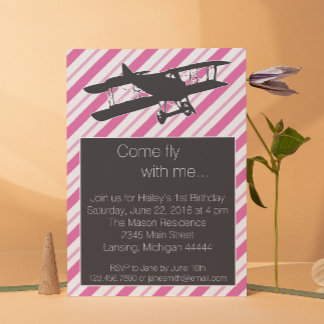 Girly Pink Vintag Airplane Einladung zum Geburtsta