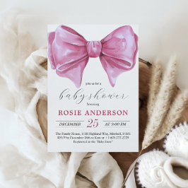 Girly Pink Watercolor Bow Babydusche Einladung