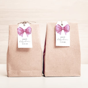 Girly Pink Watercolor Bow Babydusche Geschenkanhänger