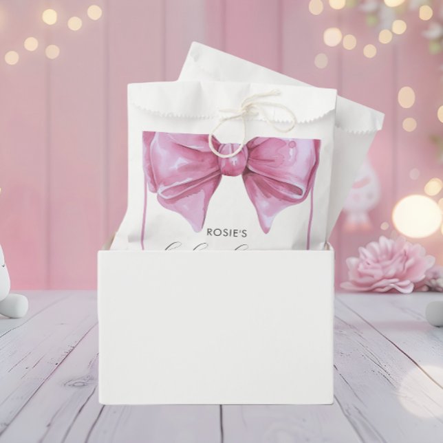 Girly Pink Watercolor Bow Babydusche Geschenktütchen (Girly Pink Watercolor Bow Baby Shower Favor Bag)