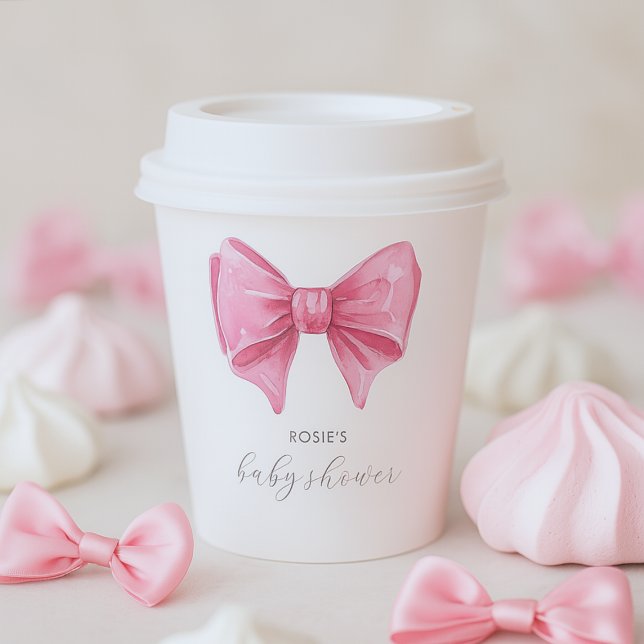 Girly Pink Watercolor Bow Babydusche Pappbecher (Girly Pink Watercolor Bow Baby Shower Paper Cups)