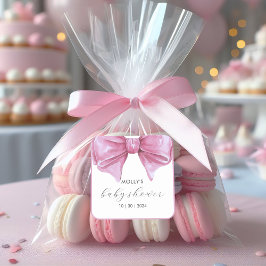 Girly Pink Watercolor Bow Babydusche Quadratischer Aufkleber