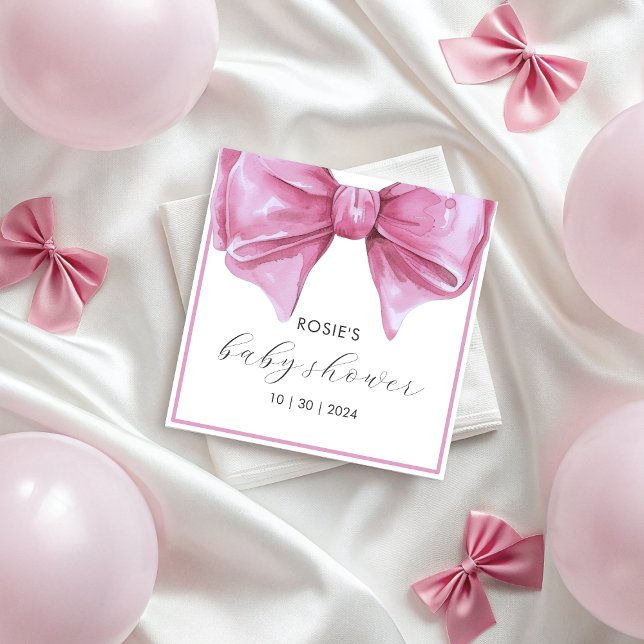 Girly Pink Watercolor Bow Babydusche Serviette (Girly Pink Watercolor Bow Baby Shower Napkins)
