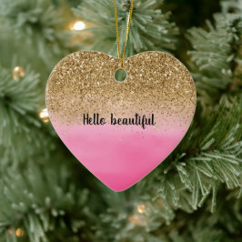 Girly Pink Watercolor Gold Glitzer Glitz Confetti Keramik Ornament