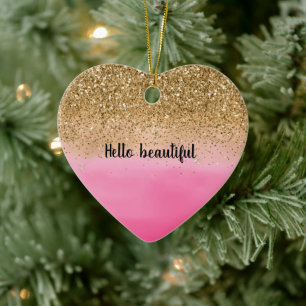Girly Pink Watercolor Gold Glitzer Glitz Confetti Keramik Ornament