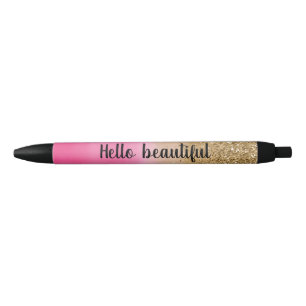 Girly Pink Watercolor Gold Glitzer Glitz Confetti Kugelschreiber
