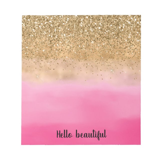 Girly Pink Watercolor Gold Glitzer Glitz Confetti Notizblock (Vorderseite)