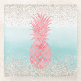 Girly Pink Watercolor Tropische Ananas Glasuntersetzer
