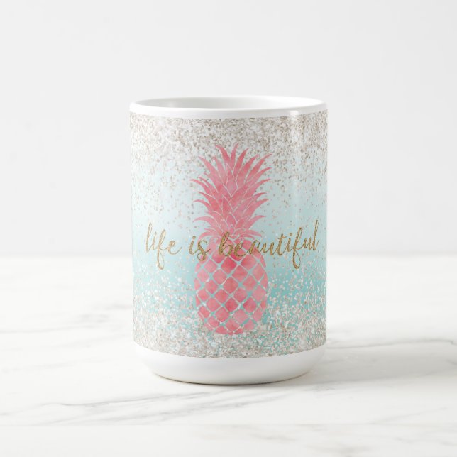 Girly Pink Watercolor Tropische Ananas Kaffeetasse (Mittel)