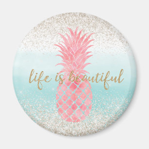 Girly Pink Watercolor Tropische Ananas Magnet
