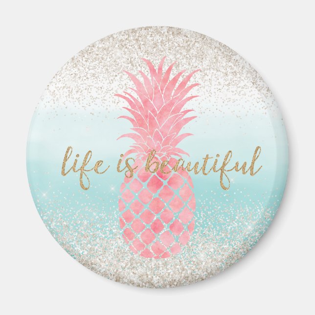 Girly Pink Watercolor Tropische Ananas Magnet (Vorne)
