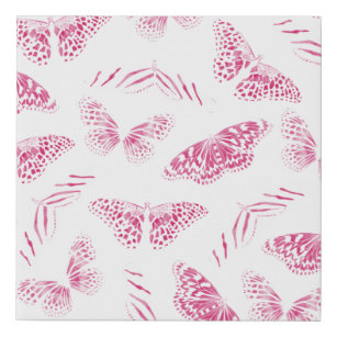 Girly Pink Weiße Schmetterlinge Wasserfarben Muste Künstlicher Leinwanddruck