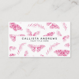 Girly Pink White Butterfets Wasserfarben Muster Visitenkarte