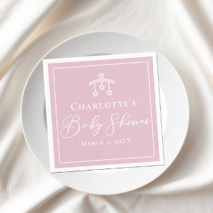 Girly Pink White Chic Minimalistisch Baby Dusche Serviette