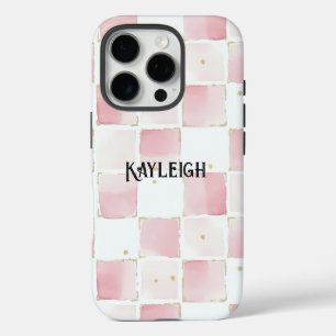Girly Pink White Chic Squares iPhone 16 Pro Hülle