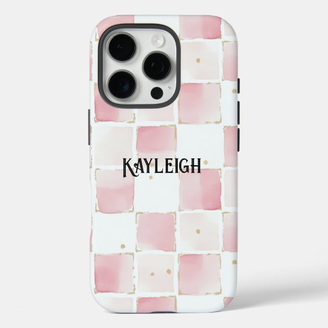 Girly Pink White Chic Squares Case-Mate iPhone Hülle (Rückseite)