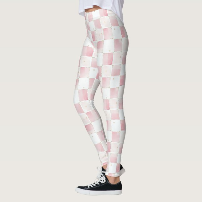 Girly Pink White Chic Squares Leggings (Links)
