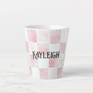 Girly Pink White Chic Squares Milchtasse
