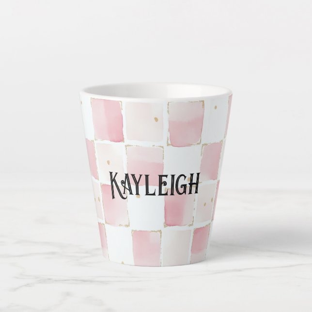 Girly Pink White Chic Squares Milchtasse (Vorderseite)