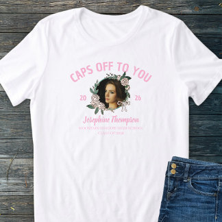 Girly Pink & White Floral 2026 Grad Photo Name Tri-Blend Shirt